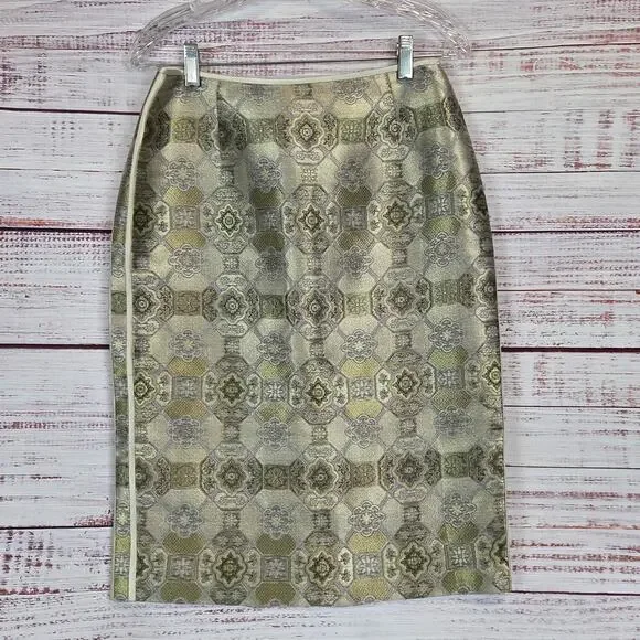 Vintage Carlisle Silk Jaquard Skirt 6 Gold Metallic Color Glam Lux Quiet Money - Picture 1 of 12